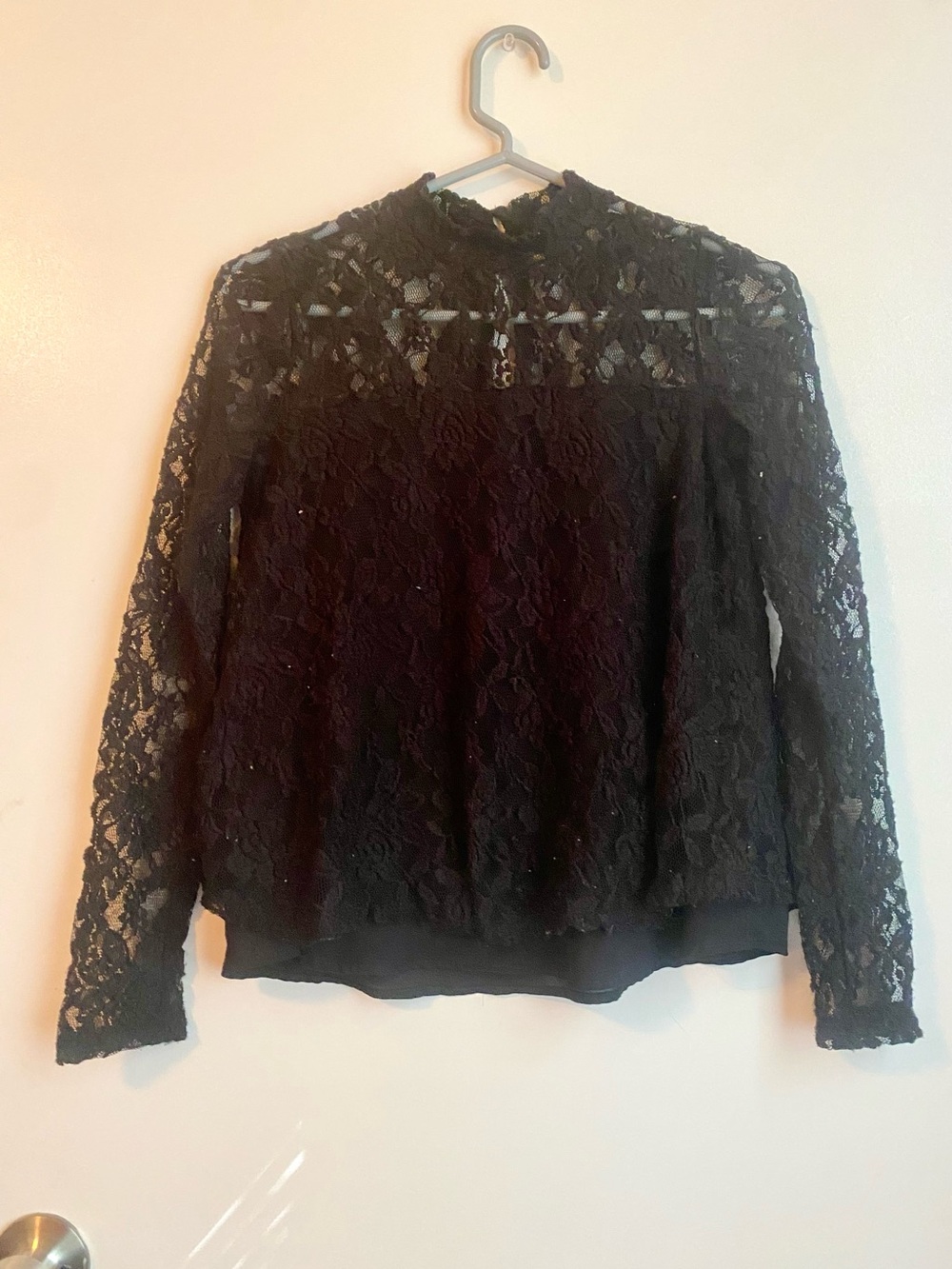 Black Floral Lace Long Sleeve Fairycore Witchy Gothic Abercrombie Blouse